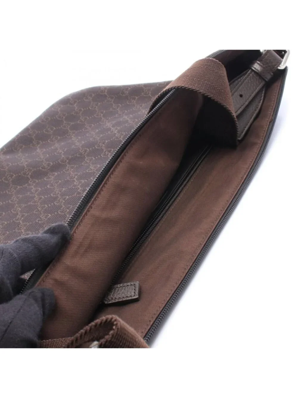 Gucci Shoulder Bag GG Pattern Dark Brown Canvas Leather